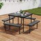 Outdoor Picnic Table Set for 4-8 with Umbrella Hole and Weatherproof Benches